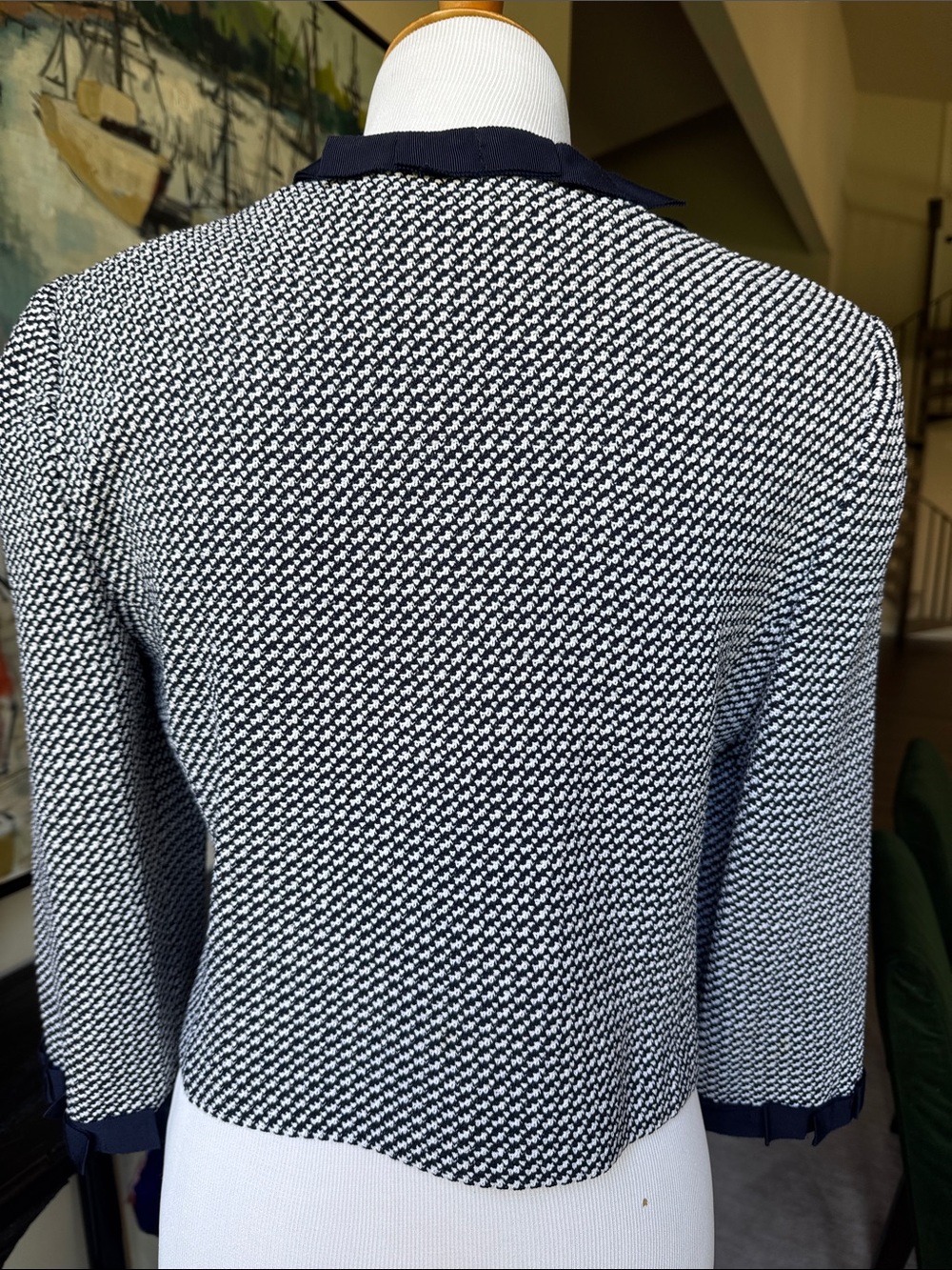 St. John Navy and White Tweed Bow-Trim Jacket - Picture 2 of 6